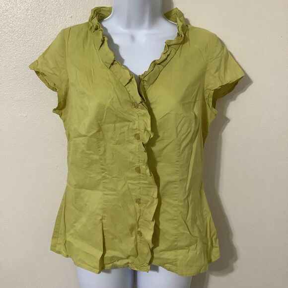 Vintage Y2K Green Fairycore Cottagecore Fairy Ruffle Cotton Button Up Top Sz 10 - Picture 1 of 12